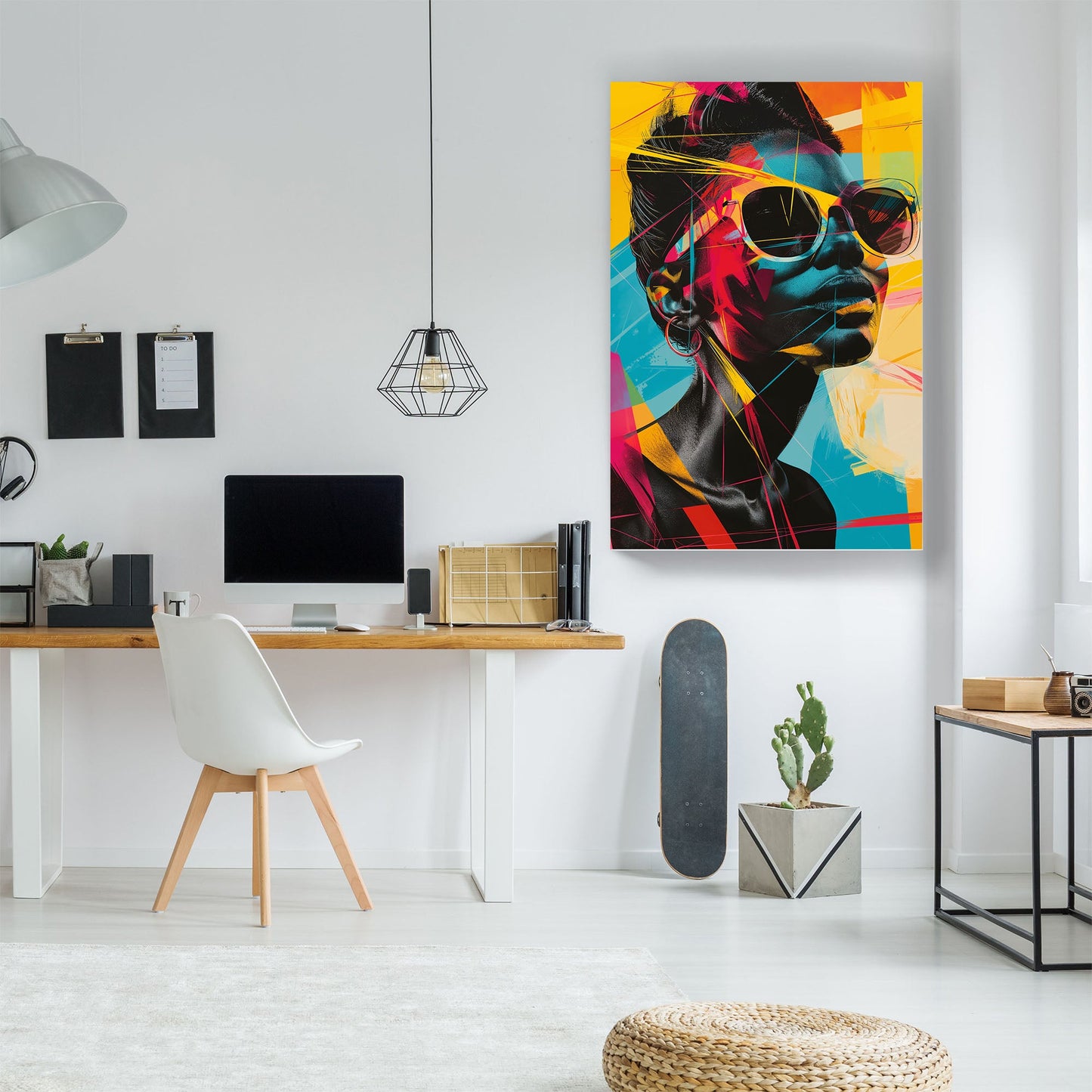 Female portrait wearing sunglasses colorful modern wall art print