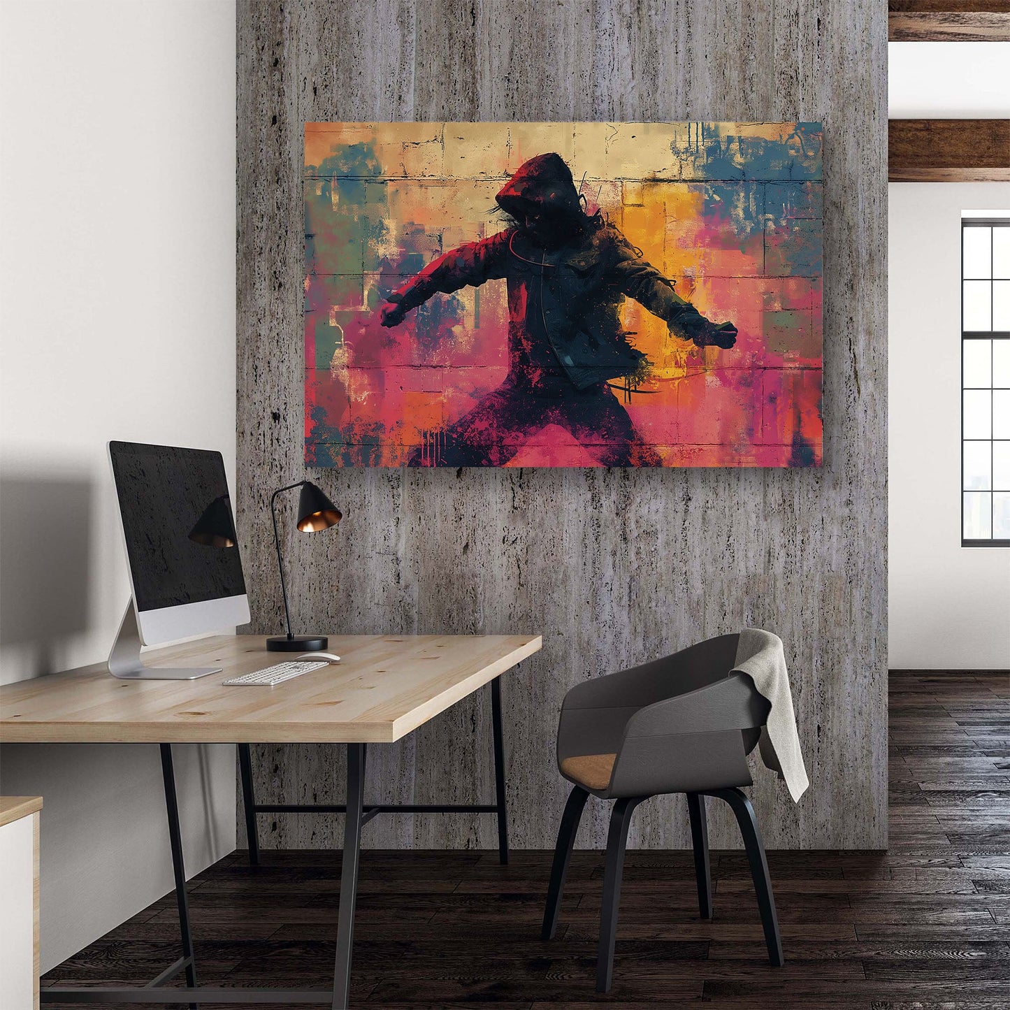 Man wearing hoodie dark modern wall art print
