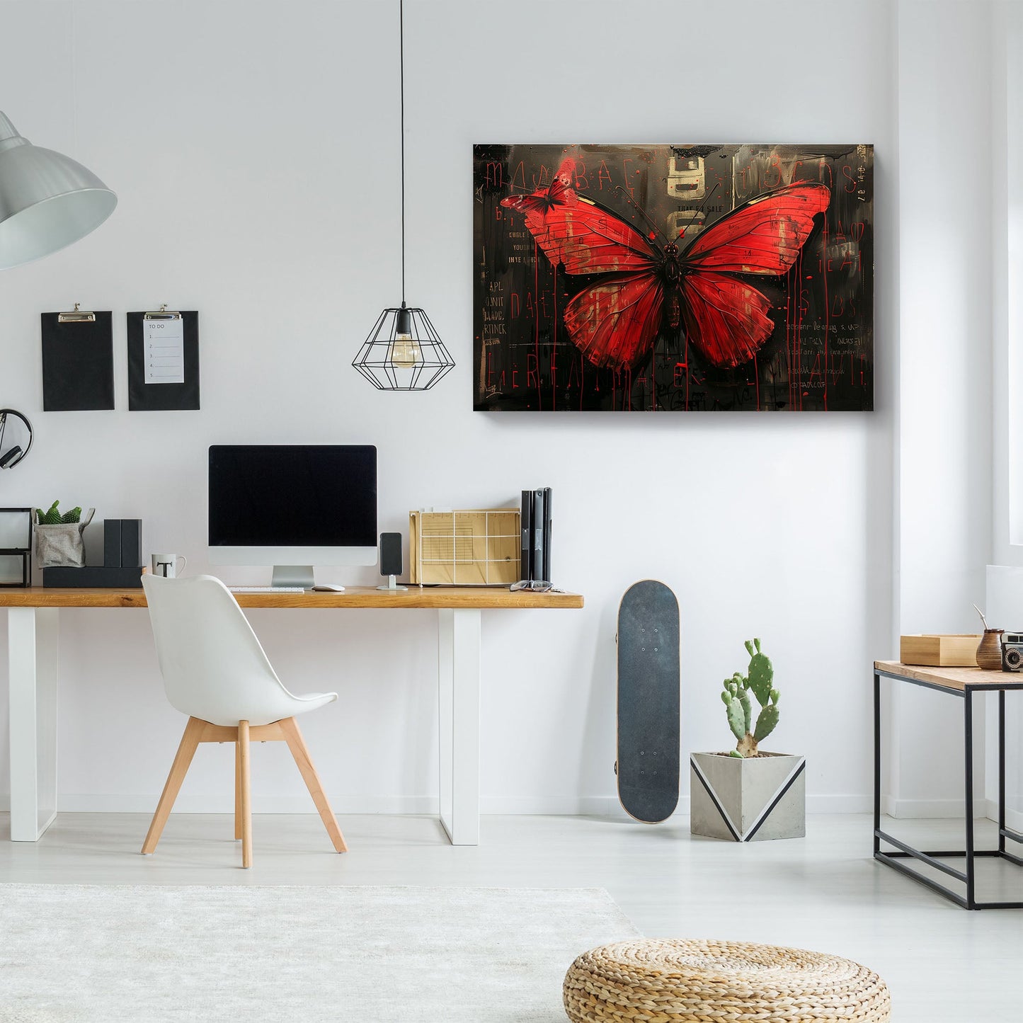 Red butterfly black background modern wall art print