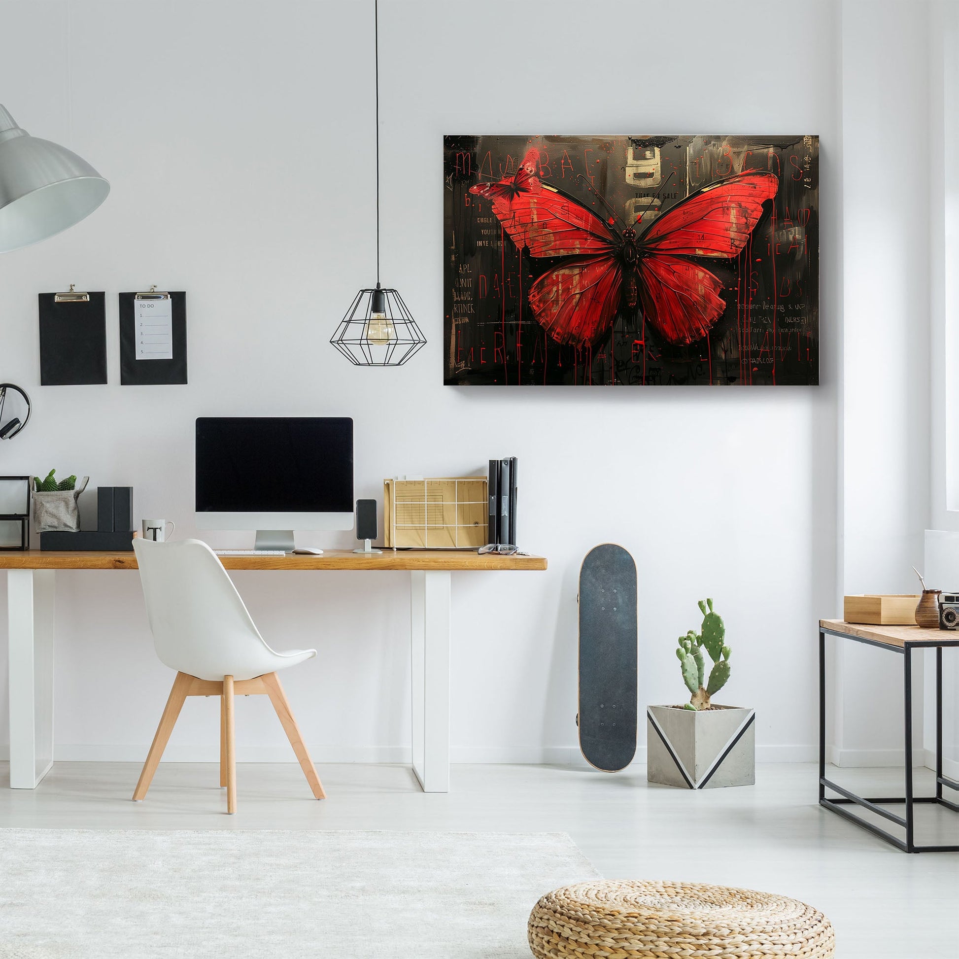 Red butterfly black background modern wall art print