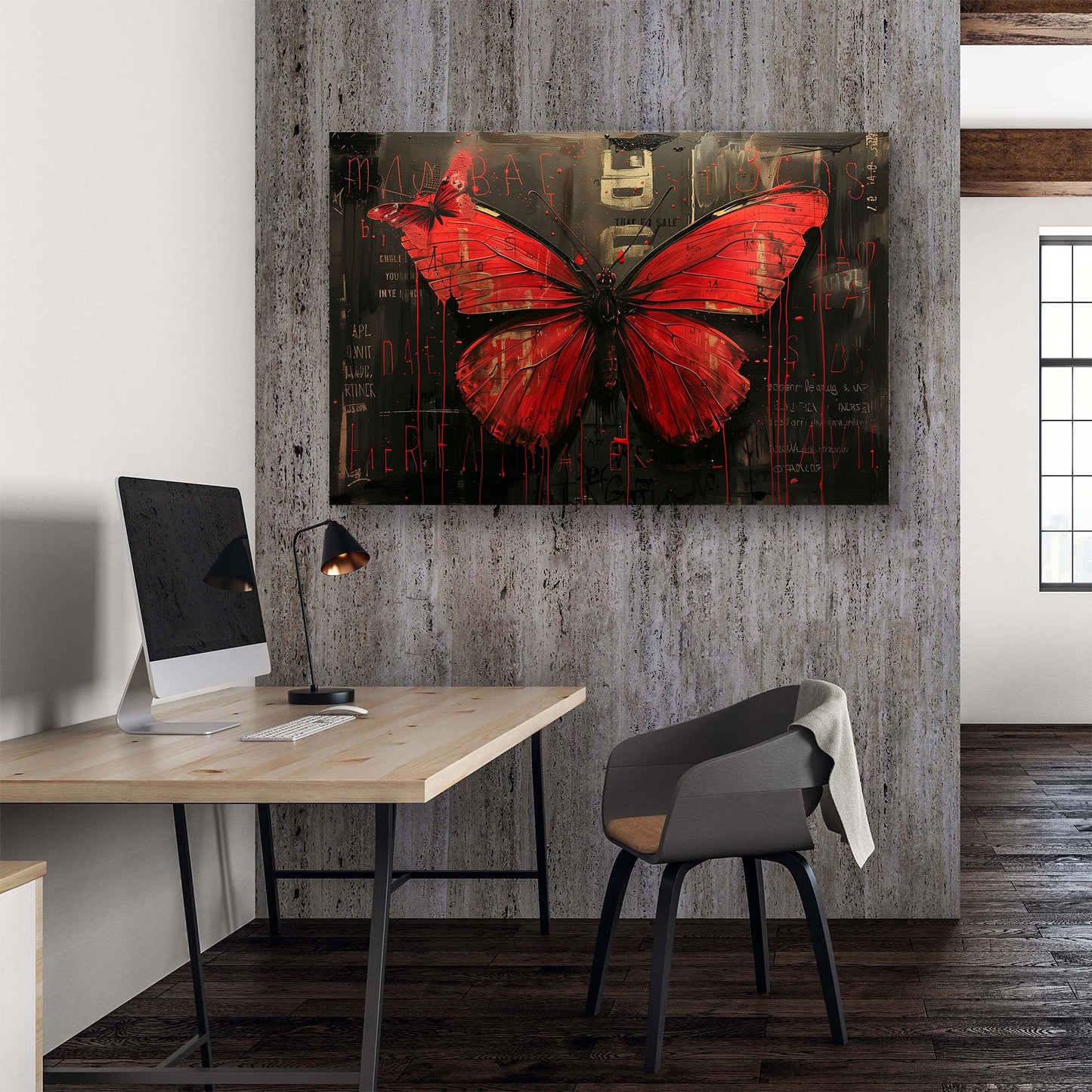 Red butterfly black background modern wall art print