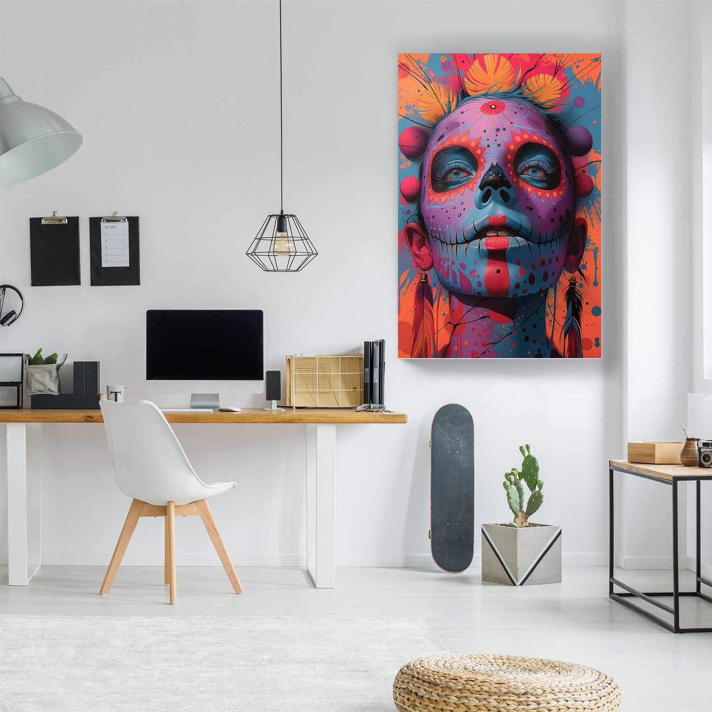 Female day of dead face paint wall art print