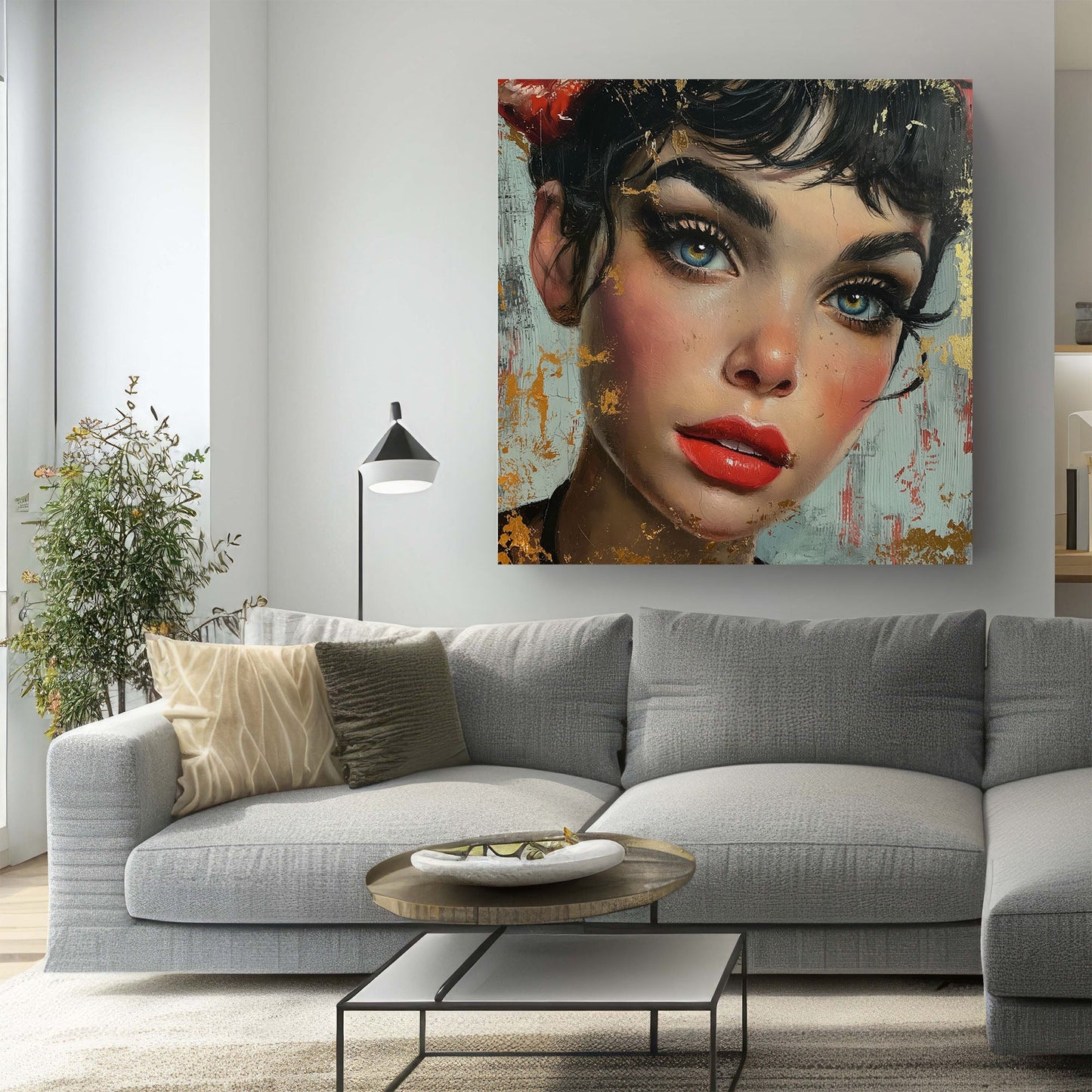 Beautiful Female with red lipstick wall art print