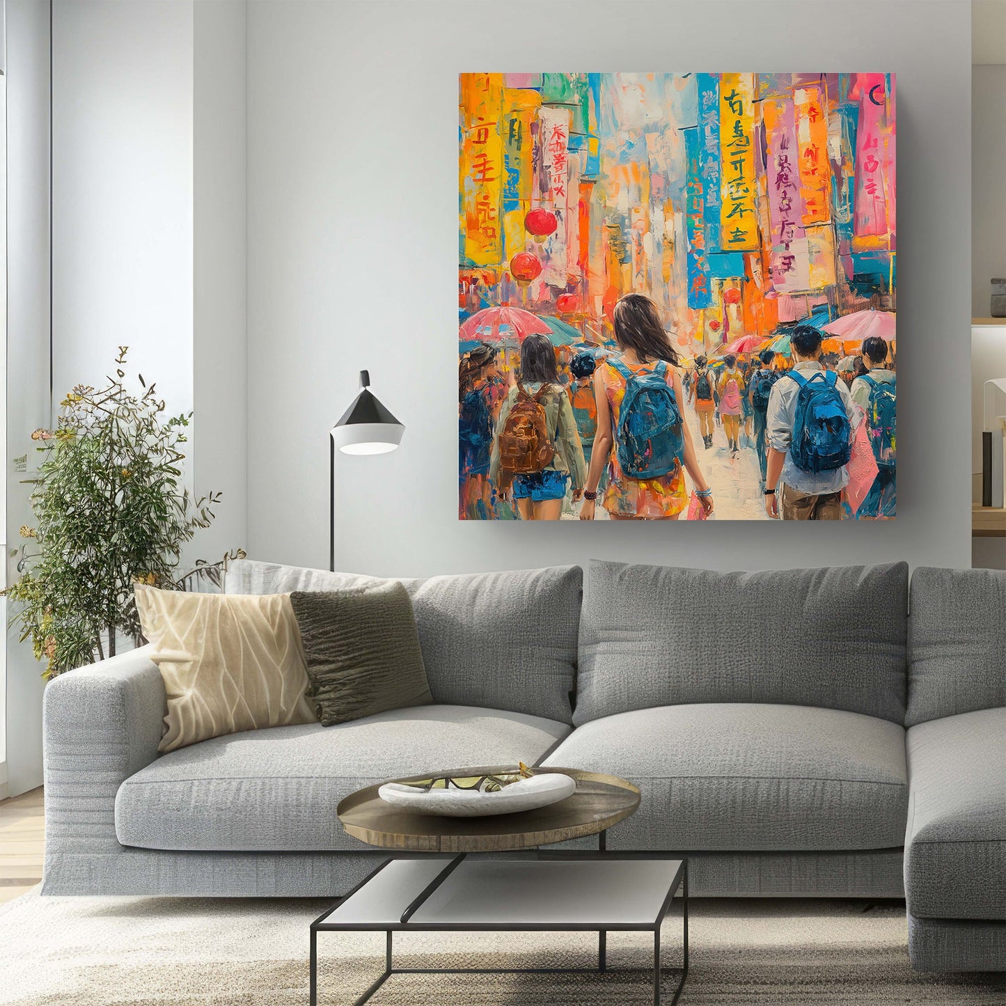 People walking colorful wall art print