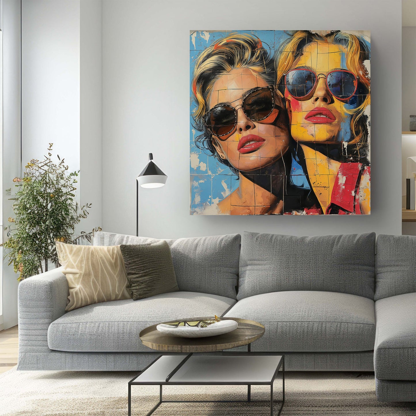 Two blonde females portraits wall art print