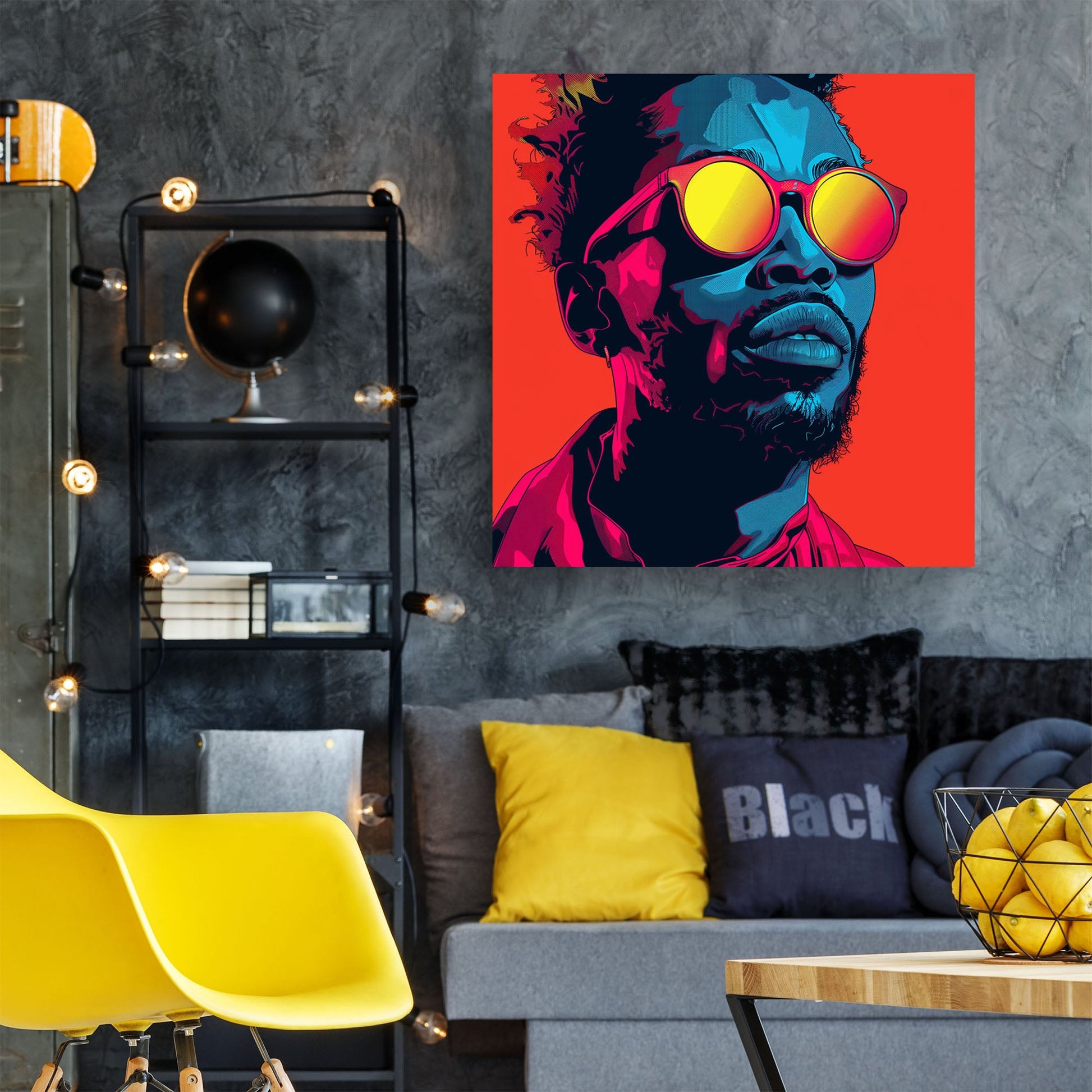 Male face with sunglasses pop art wall art print