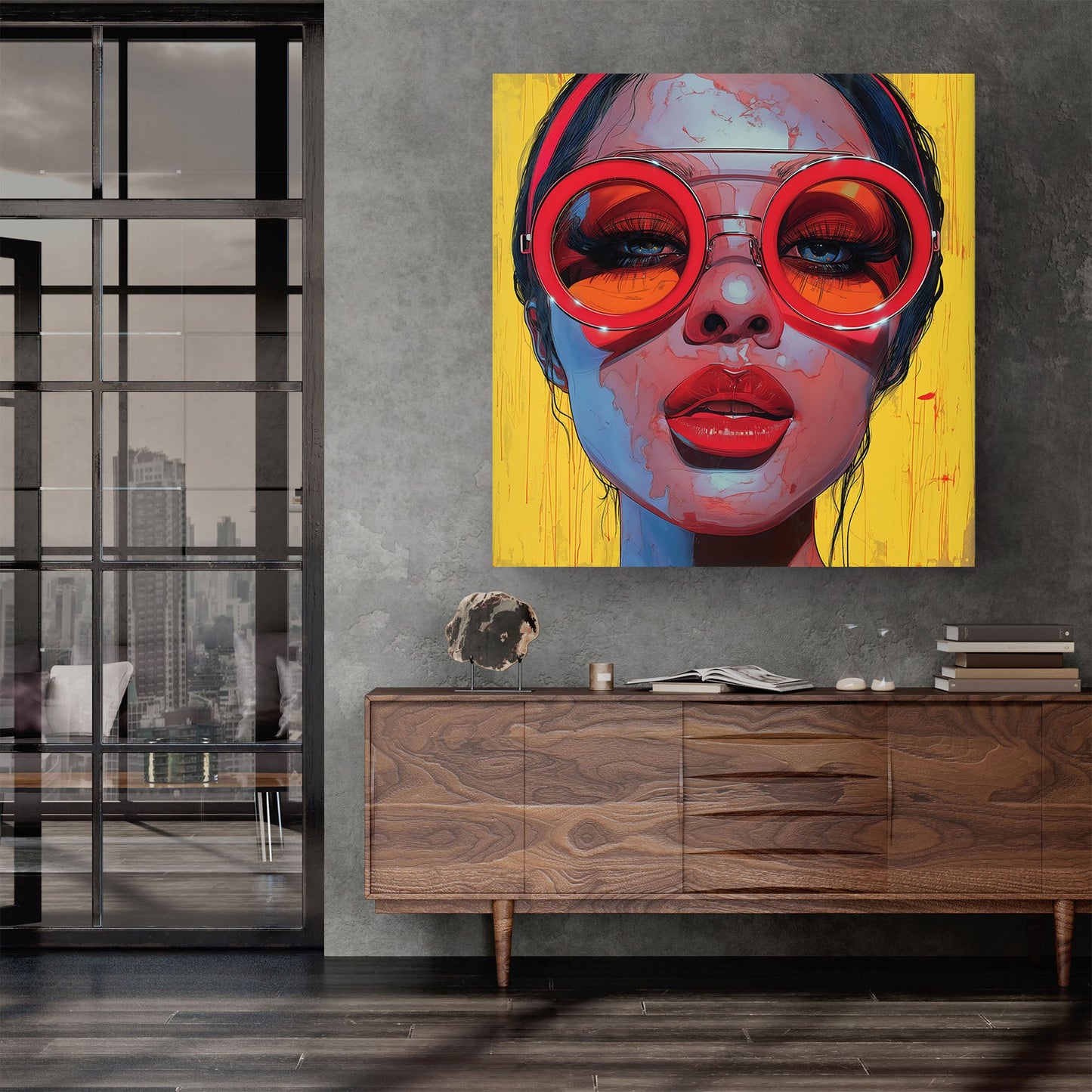 Female portrait with large glasses pop art print