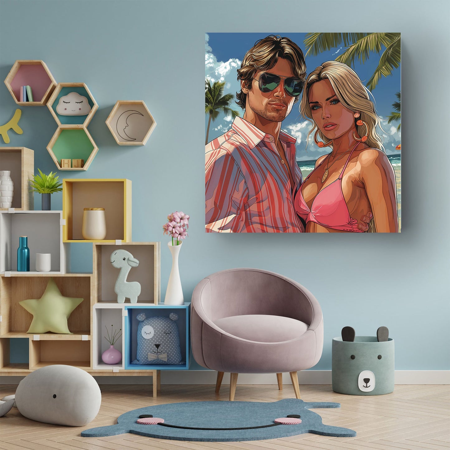 Barbie and ken in vice art design wall art print