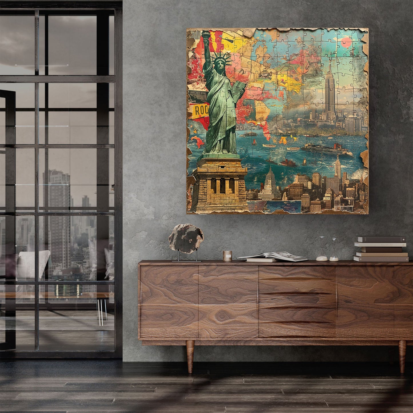 Statue of Liberty and Empire State Building wall art print