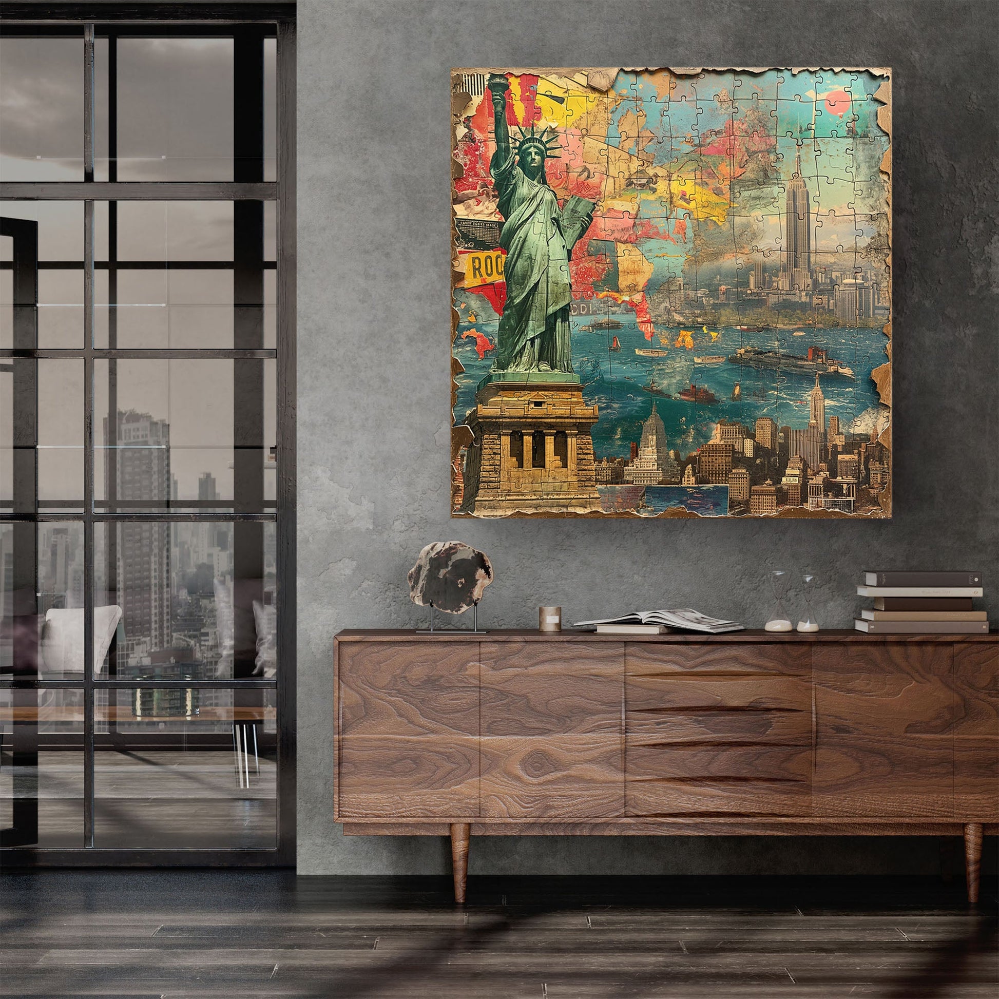Statue of Liberty and Empire State Building wall art print