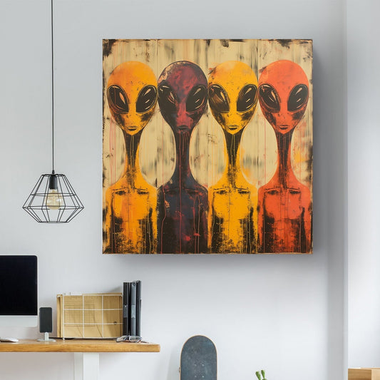 Aliens with long necks wall art decor