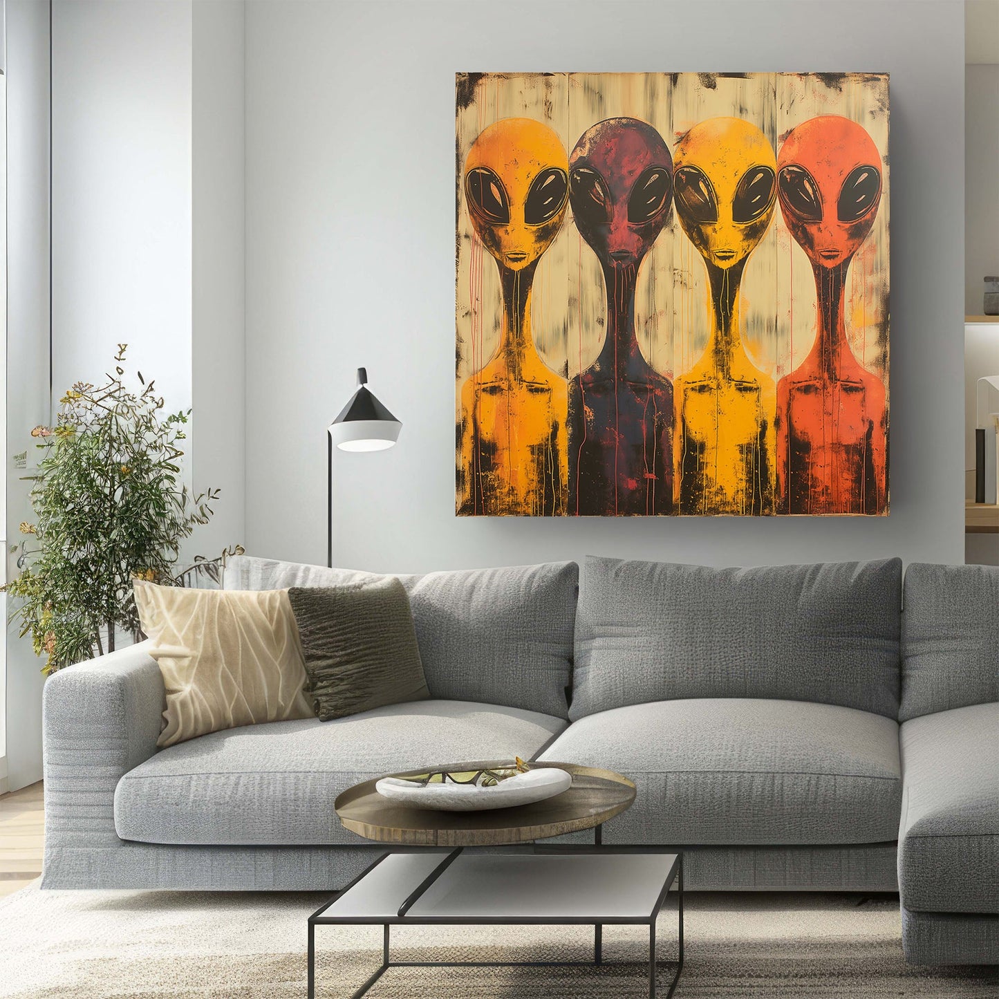 Aliens with long necks wall art decor