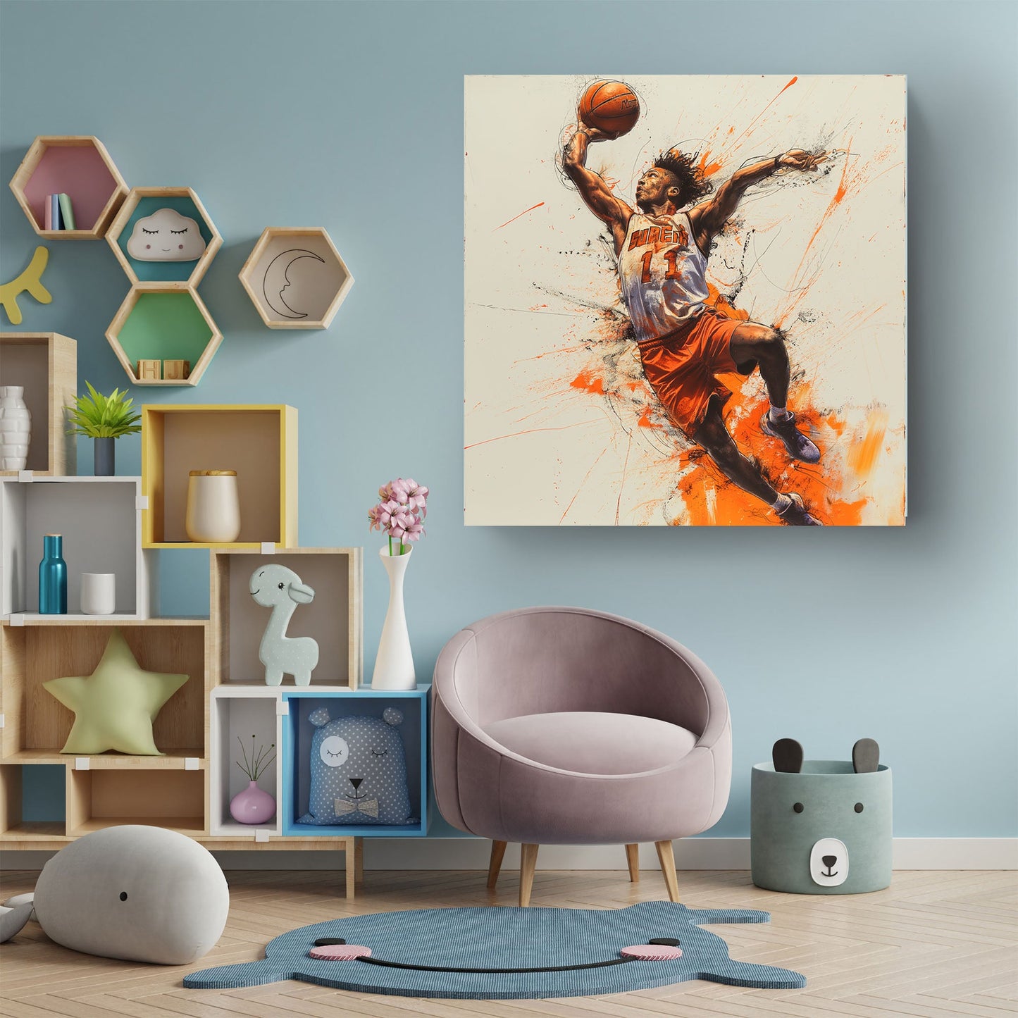 Basketball player dunk wall art decor