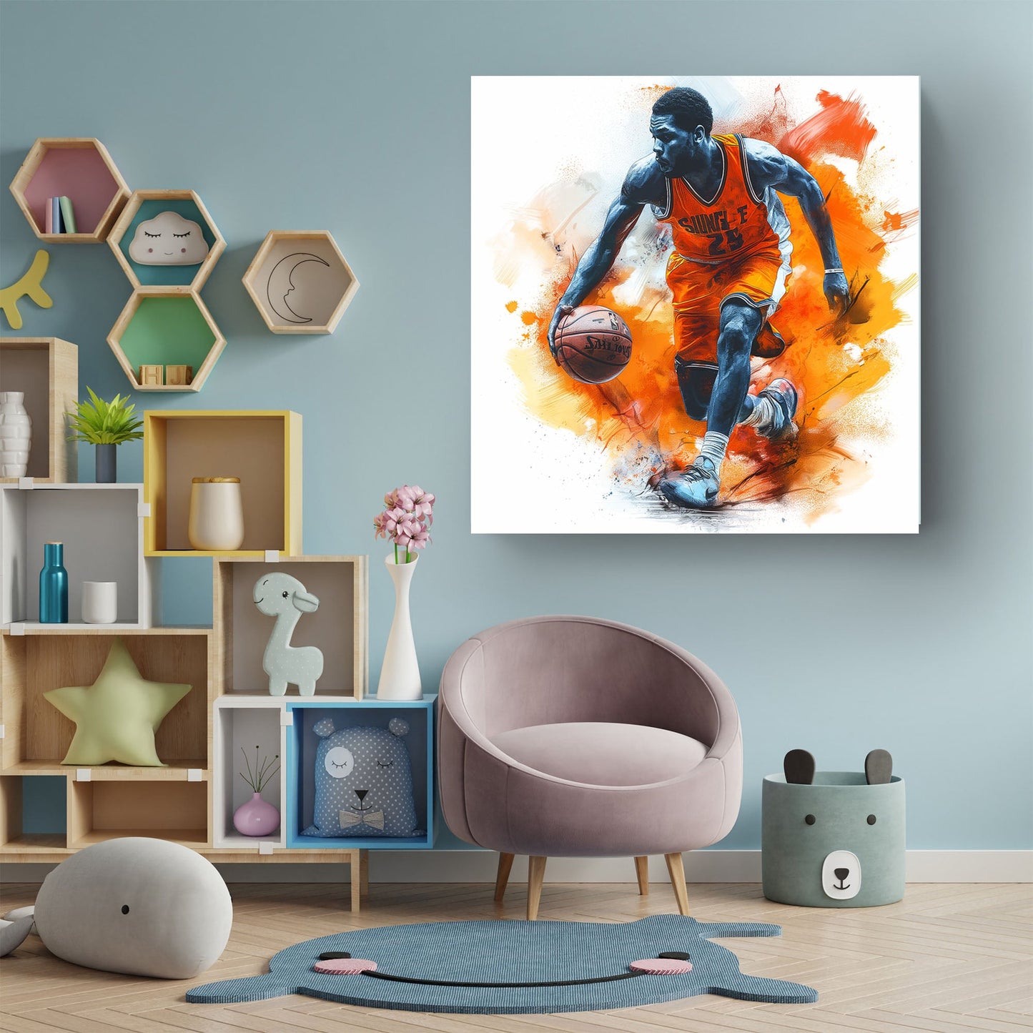 Basketball player dribbling wall art decor
