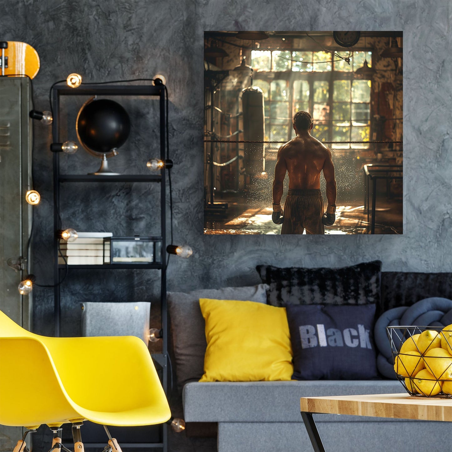 Boxer standing in gym wall art decor