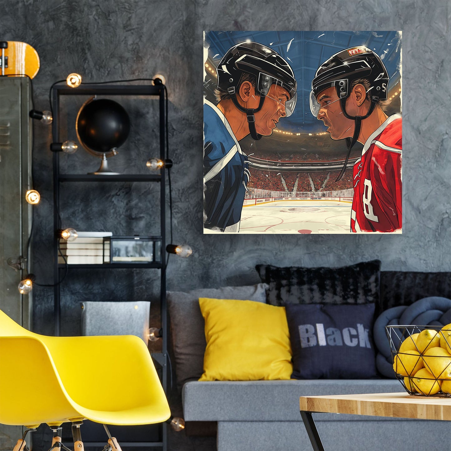 Hockey players ready for face-off wall art decor