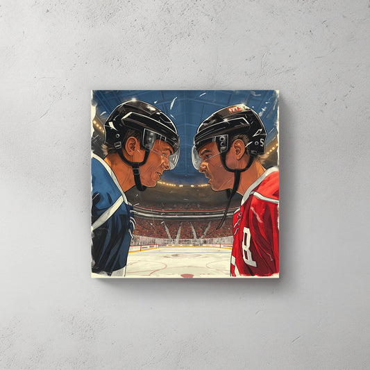 Hockey players ready for face-off wall art decor