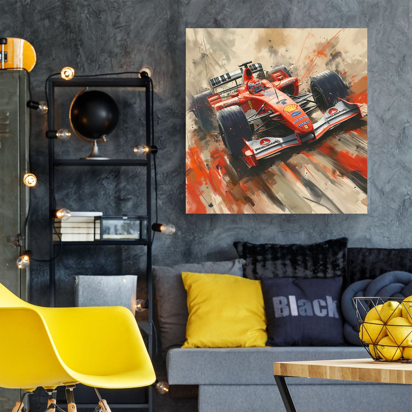 Red F1 Ferrari racing brushed wall art decor