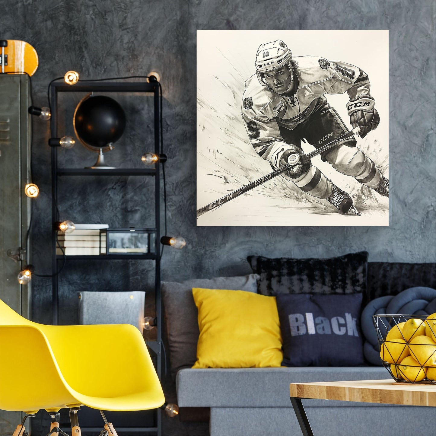 Hockey player sketch wall art decor