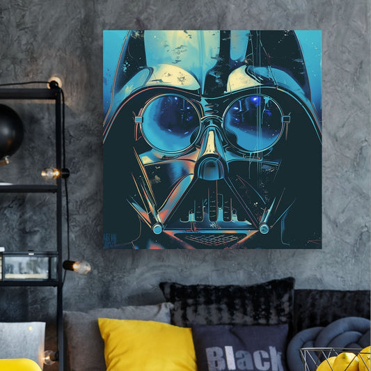 Neo-noir pop art portrait of Darth Vader of Star Wars, inspired by Roy Lichtenstein's style.