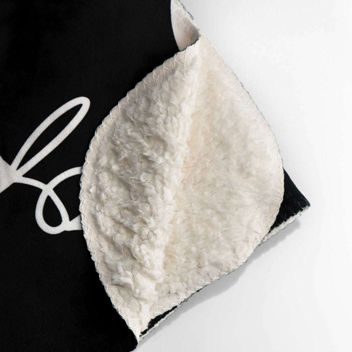 Custom Sherpa blanket shown with folded corner zoomed in