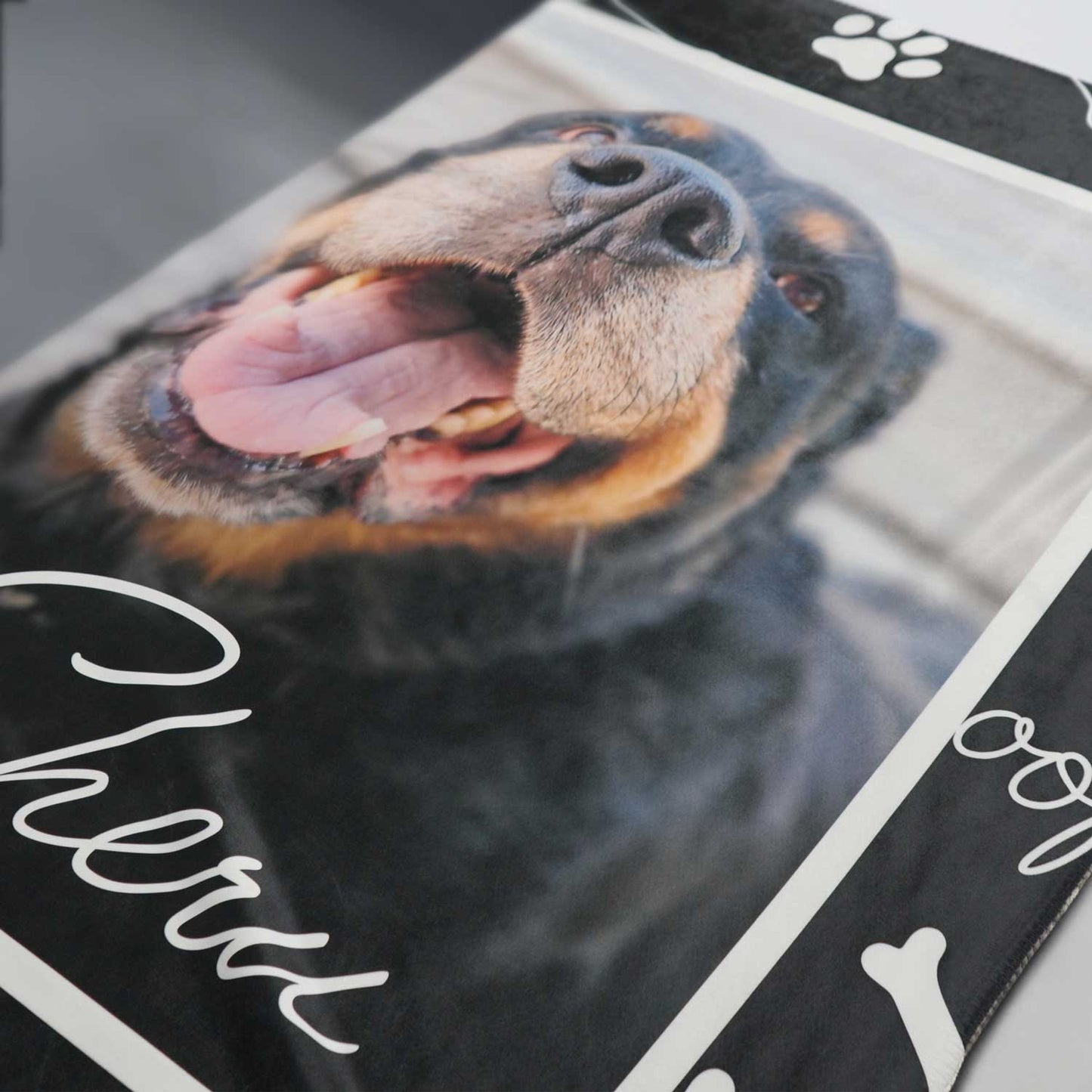 Custom Sherpa blanket with a printed picture of a dog