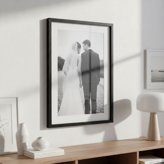 Black frame with white mat wedding photo print