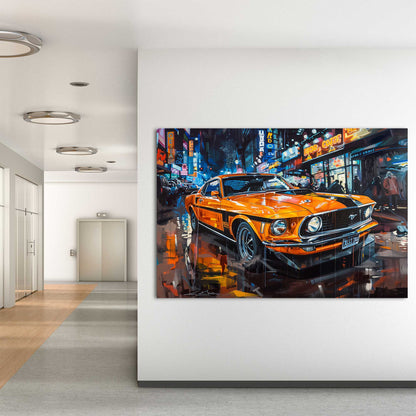 Orange Mustang #1260 Canvas Wall Art & Metal Prints