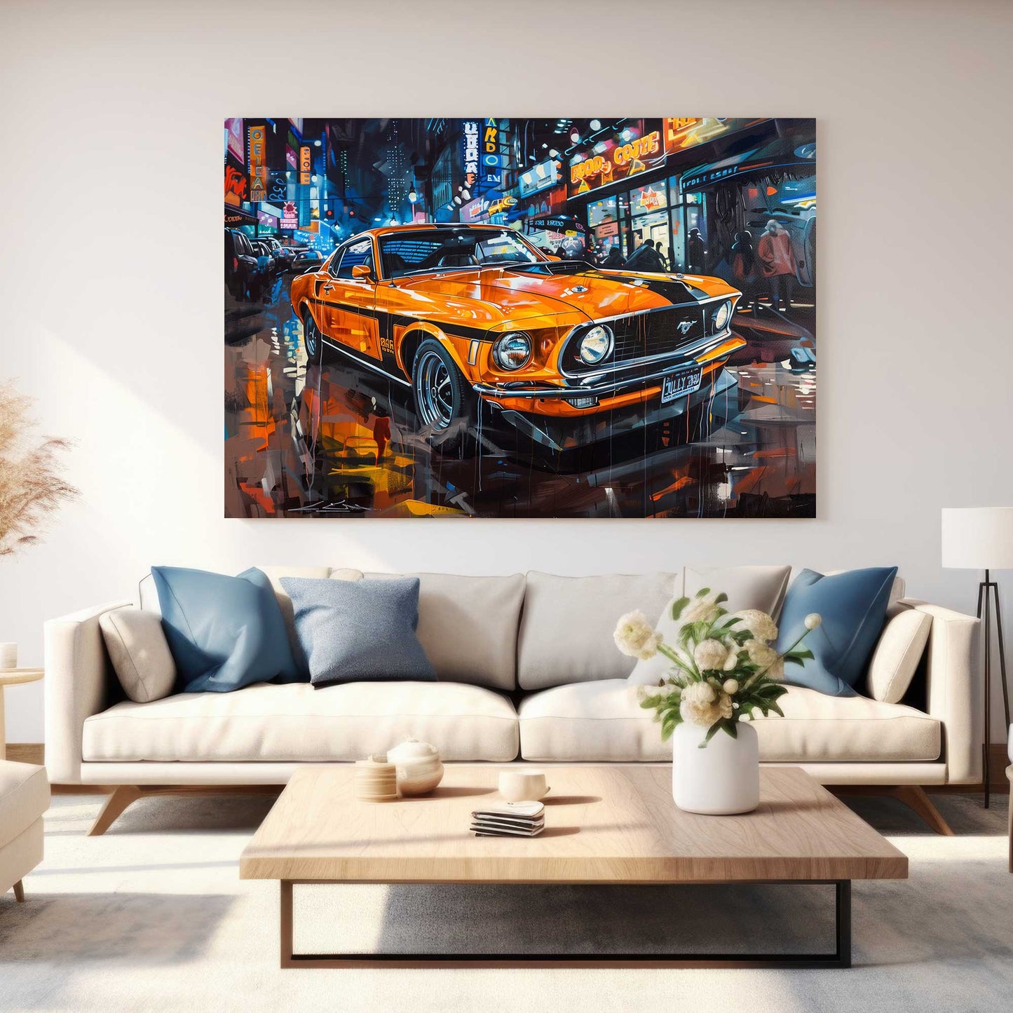 Orange Mustang #1260 Canvas Wall Art & Metal Prints