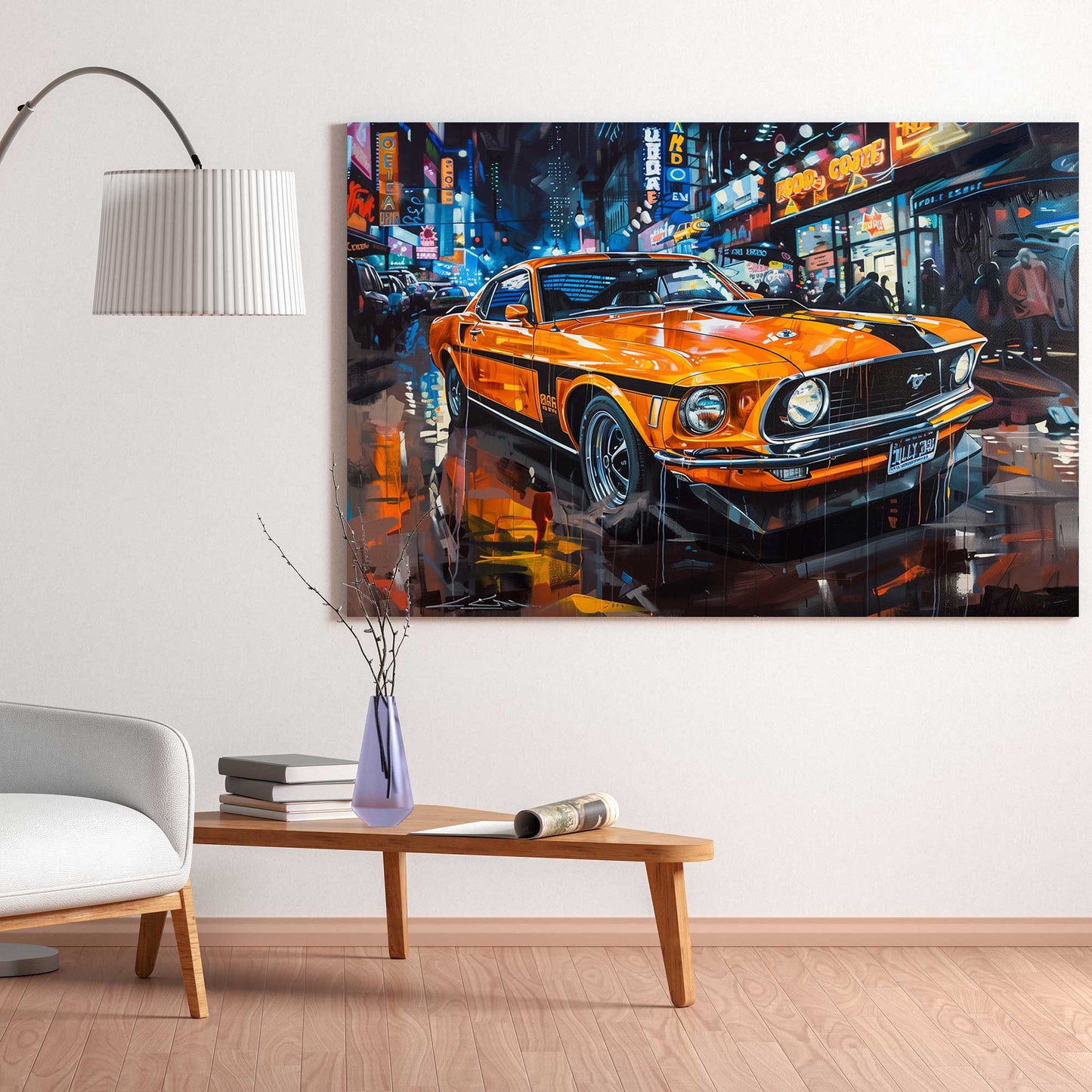 Orange Mustang #1260 Canvas Wall Art & Metal Prints