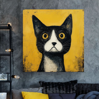 Black & Yellow Cat #072 Canvas Wall Art & Metal Prints