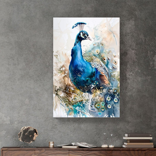 Blue Peacock #1031 Canvas Wall Art & Metal Prints