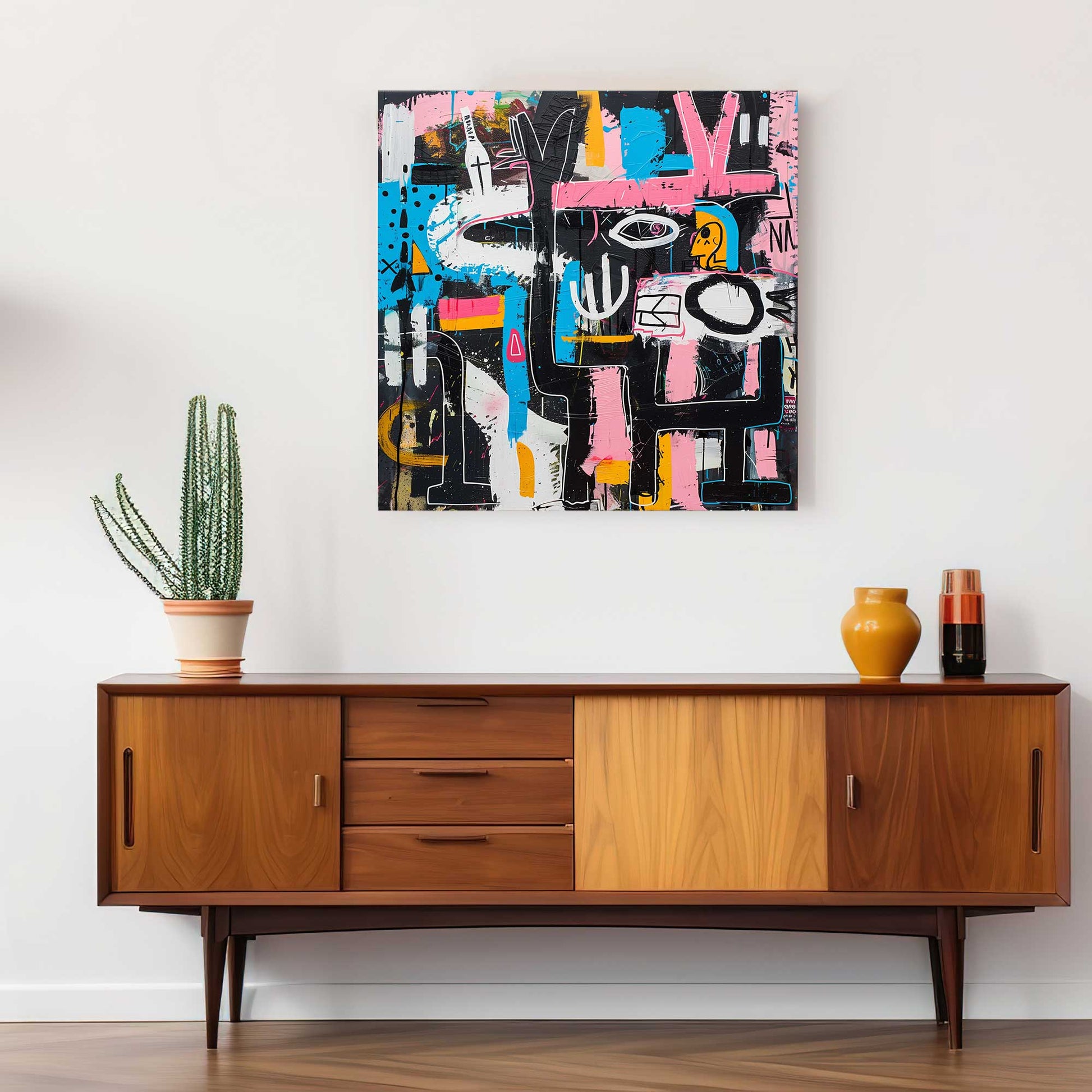 Pink Basquiat #1373 Canvas Wall Art & Metal Prints