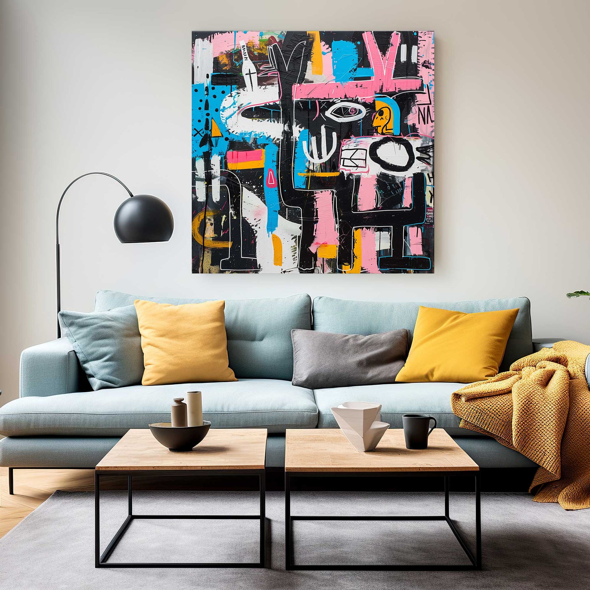 Pink Basquiat #1373 Canvas Wall Art & Metal Prints