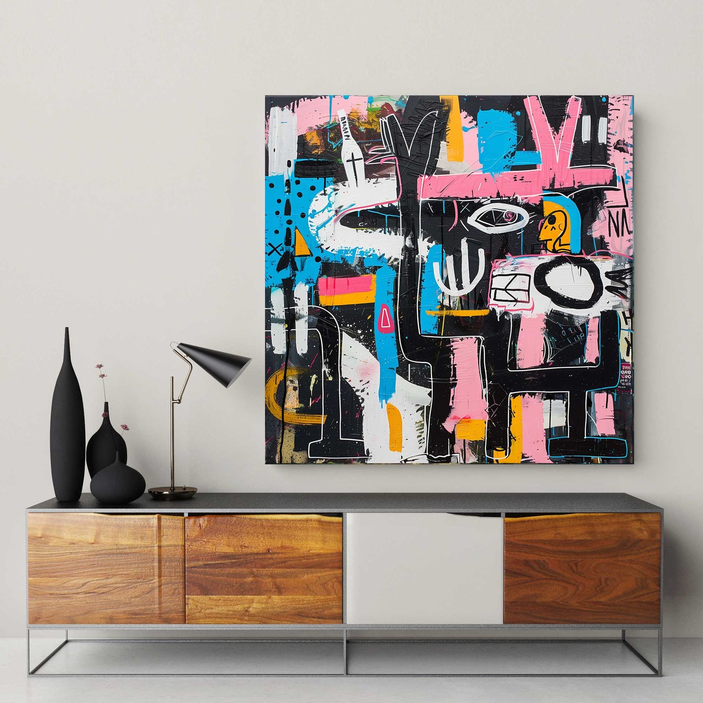 Pink Basquiat #1373 Canvas Wall Art & Metal Prints