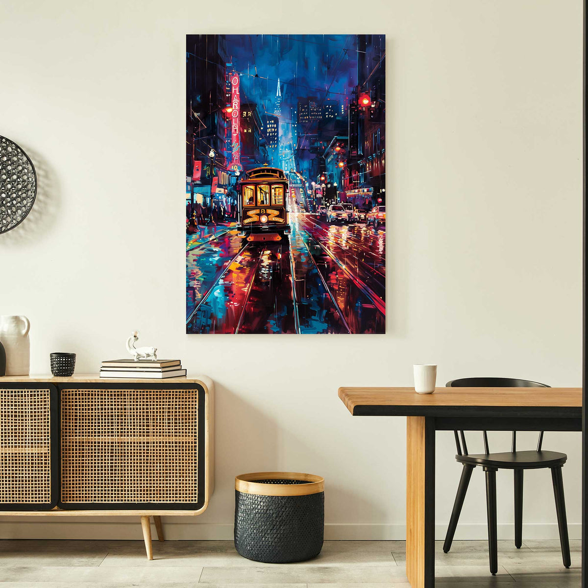 Streetcar Night Travel #1336 Canvas Wall Art & Metal Prints