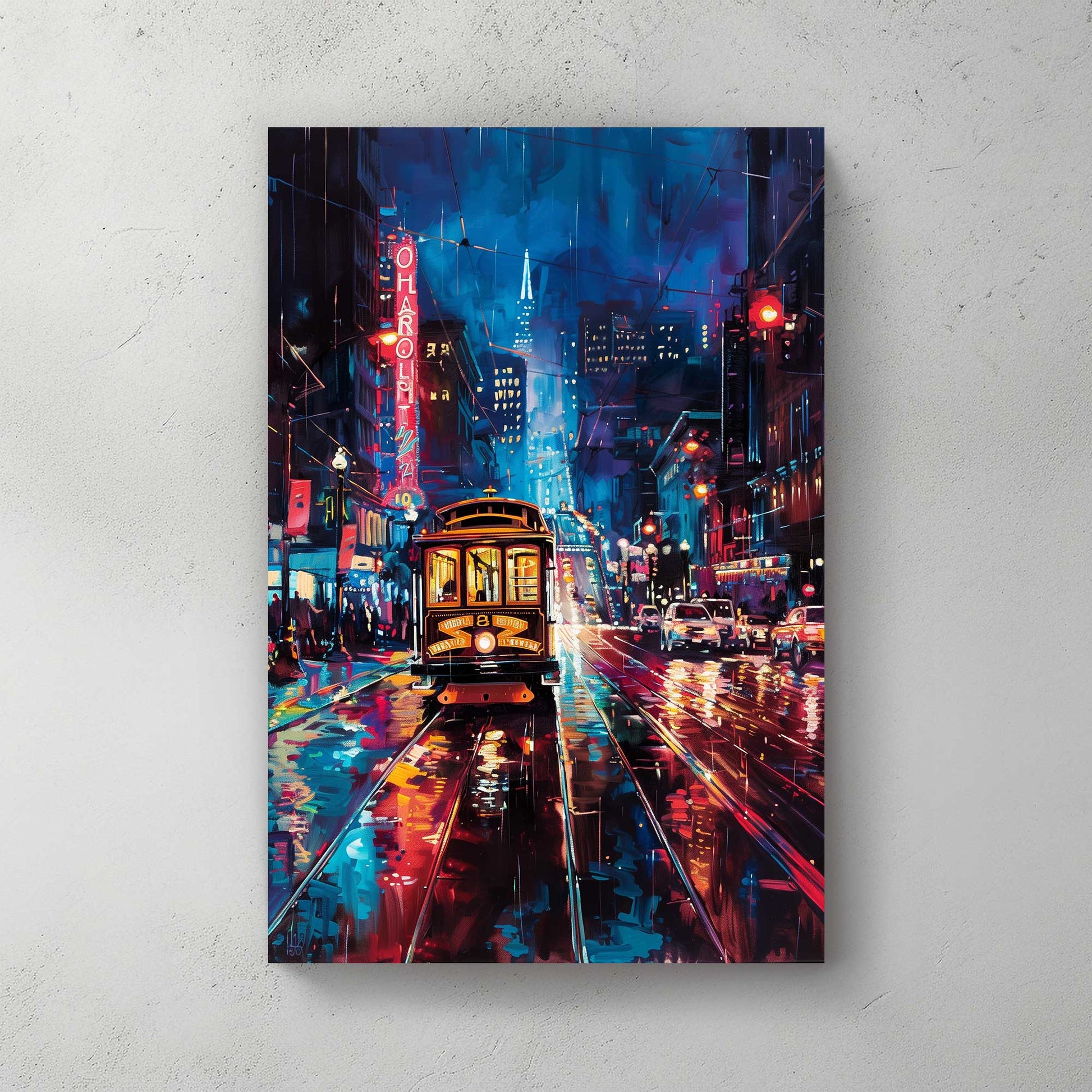 Streetcar Night Travel #1336 Canvas Wall Art & Metal Prints