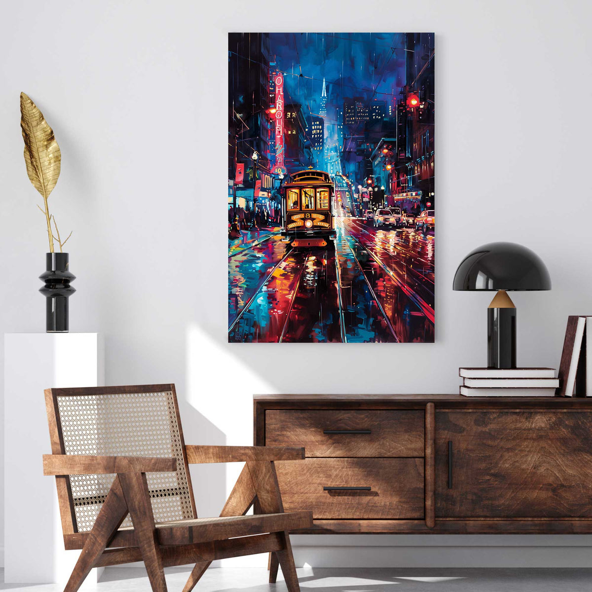 Streetcar Night Travel #1336 Canvas Wall Art & Metal Prints