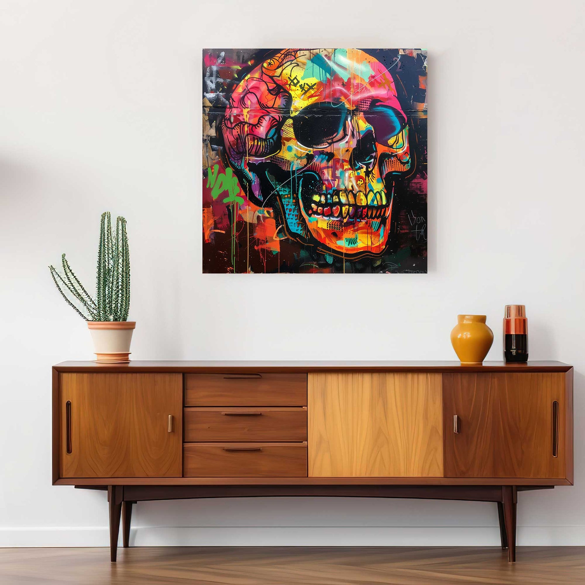 Skull Graffiti #1343 Canvas Wall Art & Metal Prints