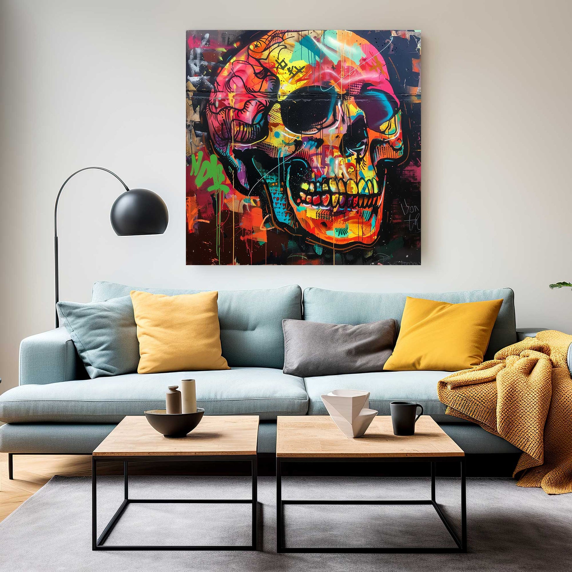 Skull Graffiti #1343 Canvas Wall Art & Metal Prints