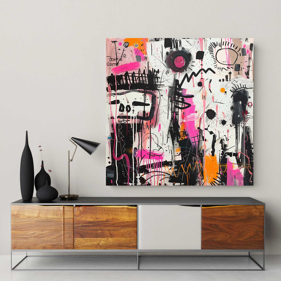 Pink and Black Graffiti Abstract #1346 Canvas Wall Art & Metal Prints