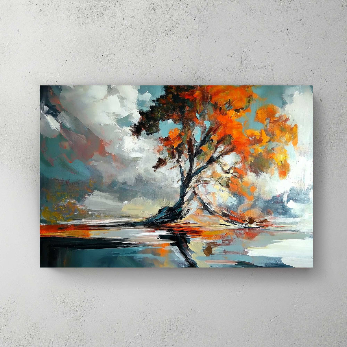 Modern impressionist tree wall art decor with water