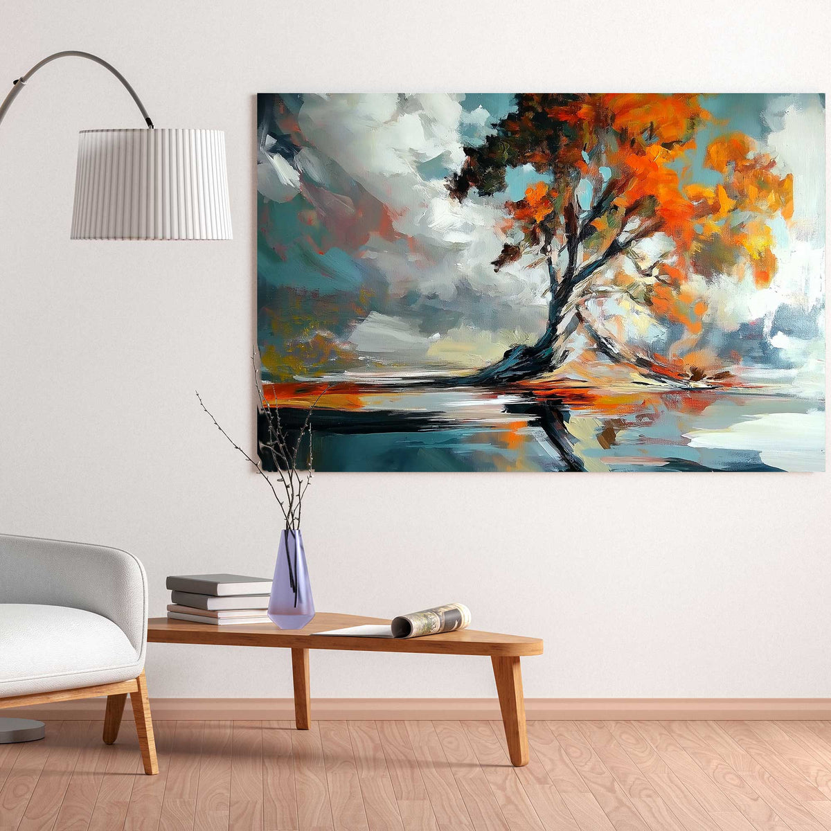 Modern impressionist tree wall art decor with water