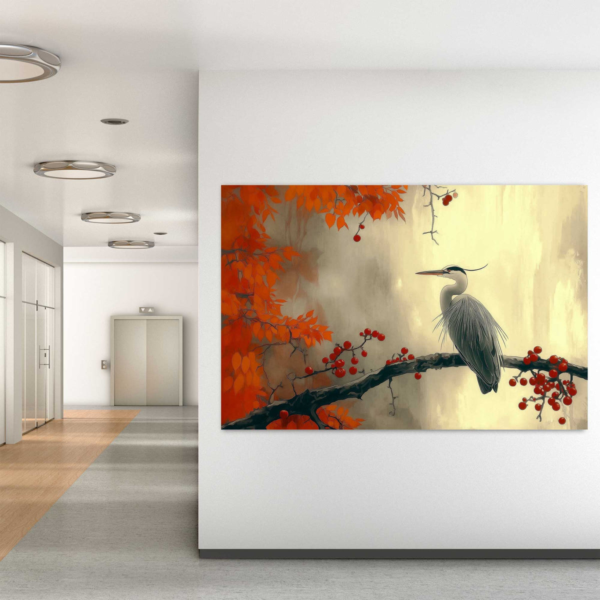 Autumn heron wall art decor