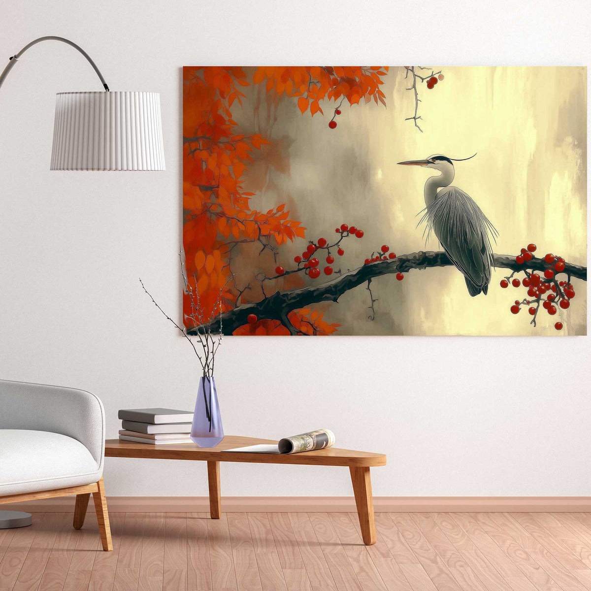 Autumn heron wall art decor