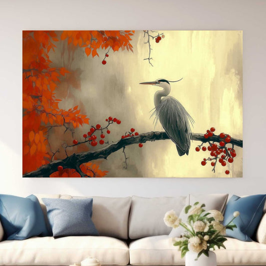 Autumn heron wall art decor