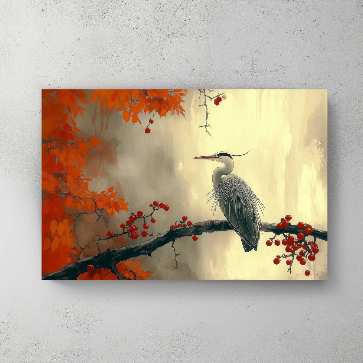 Autumn heron wall art decor