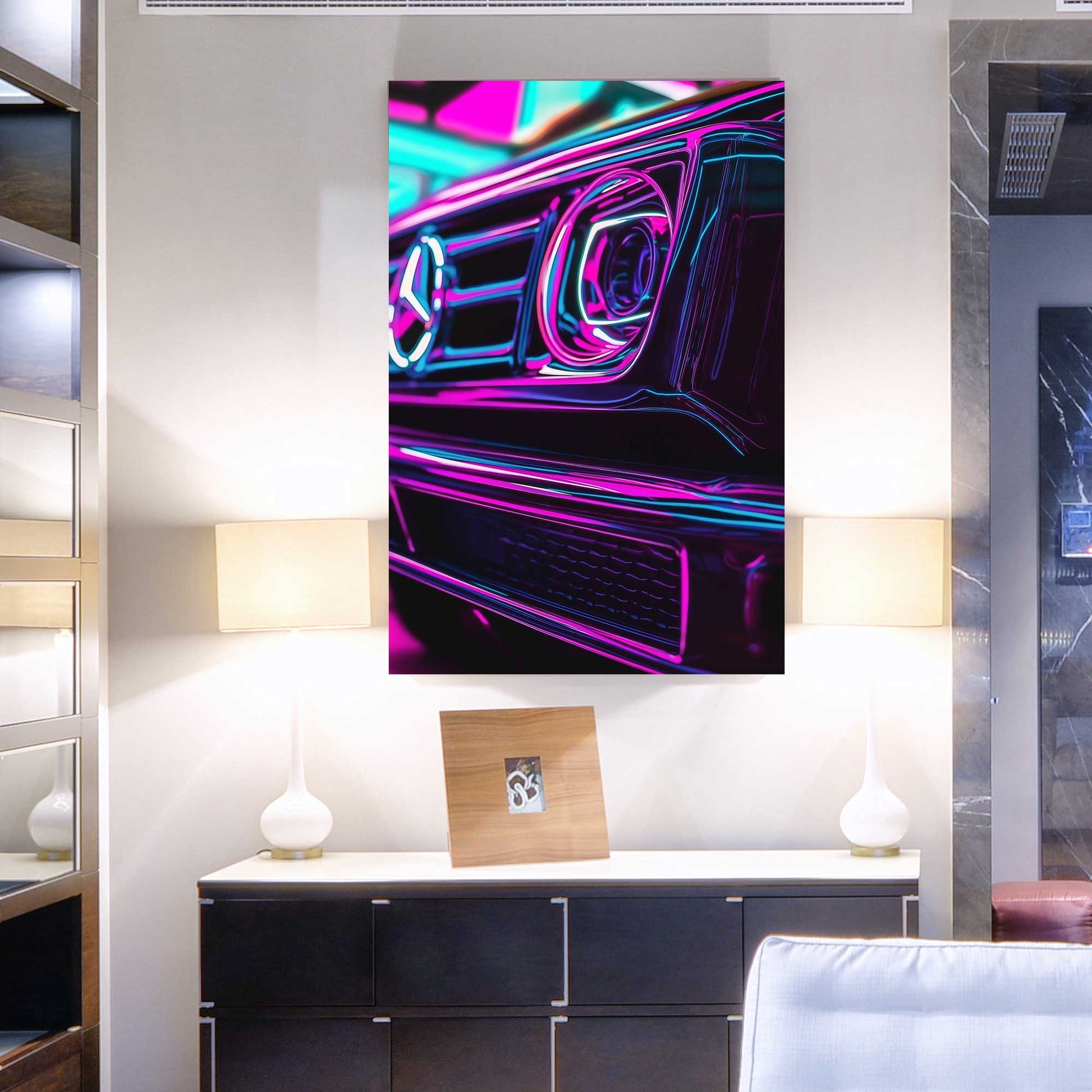 Neon Mercedes #1410 Canvas Wall Art & Metal Prints