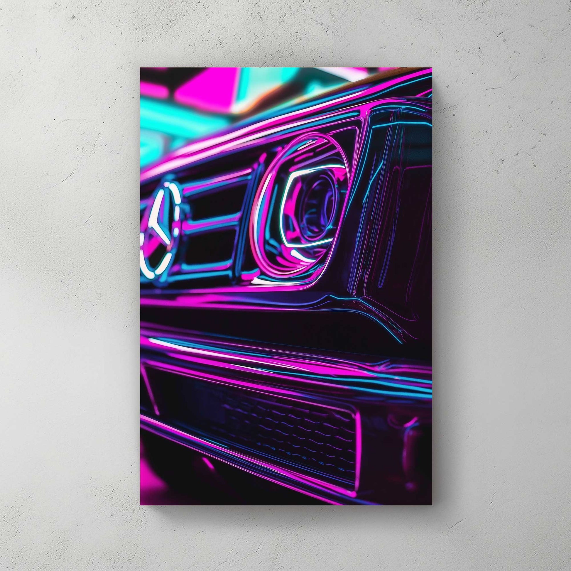 Neon Mercedes #1410 Canvas Wall Art & Metal Prints