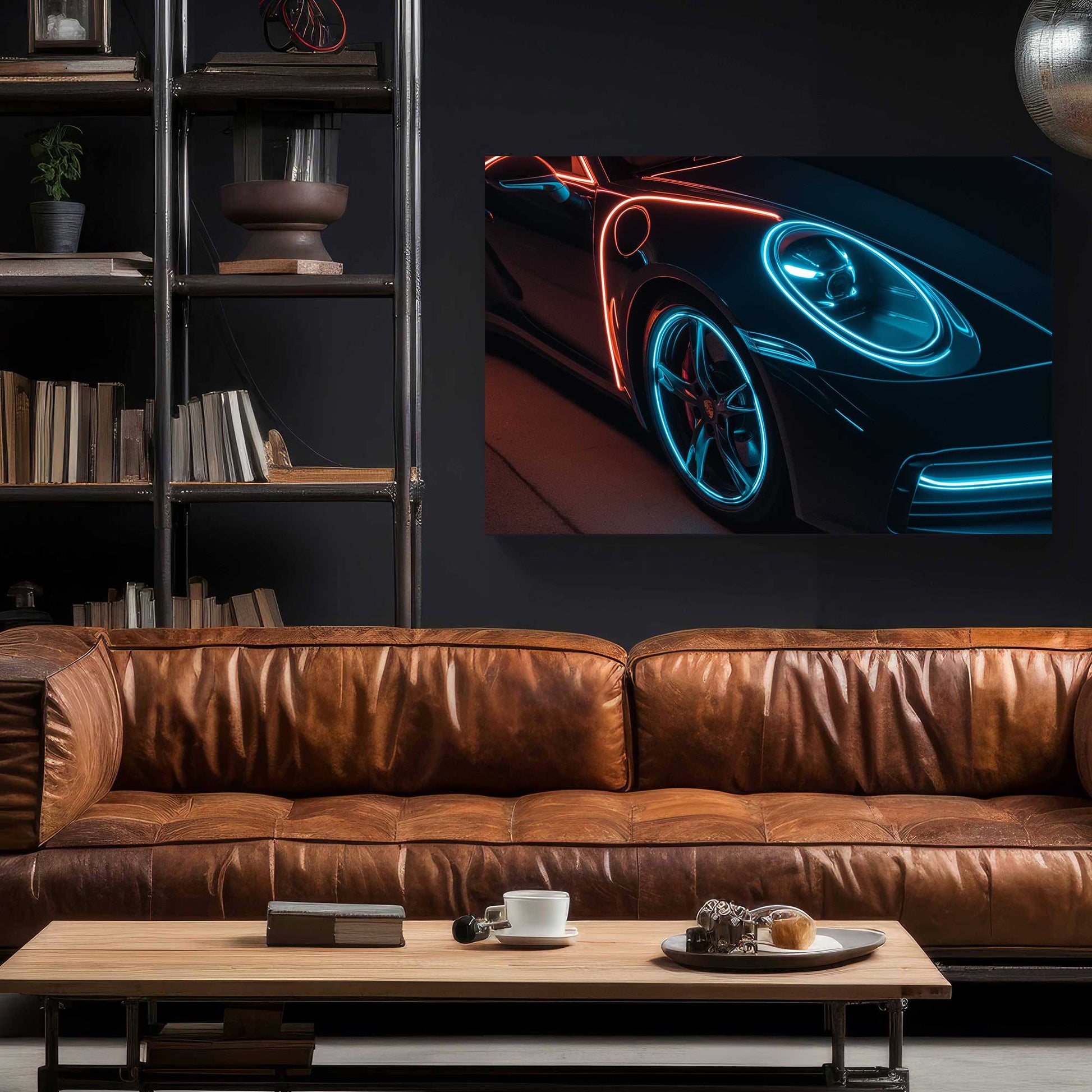 Neon Porsche #1421 Canvas Wall Art & Metal Prints